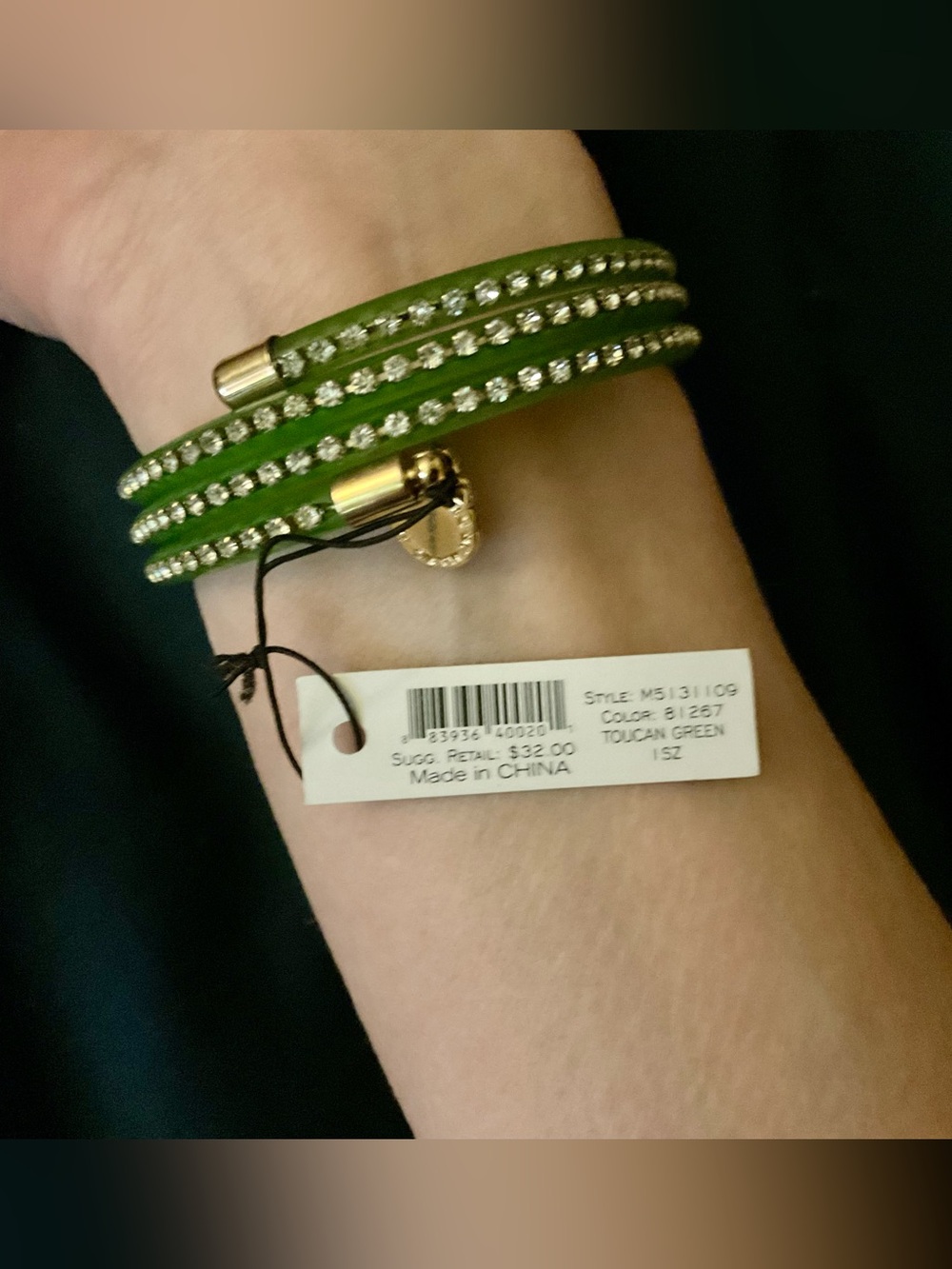 Marc by Marc NWT Toucan Green Crystal Coil Wrap Bracelet Y2K Designer Glam - Picture 4 of 9